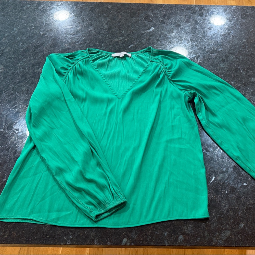 LOFT Emerald Green V-Neck Long Sleeve Blouse